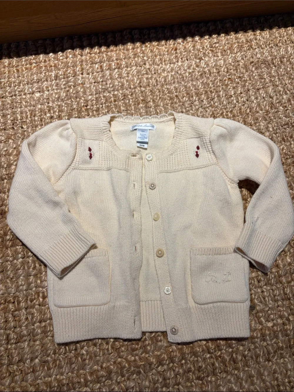 Ralph Lauren Cream Knit Button-Front Cardigan for Kids
